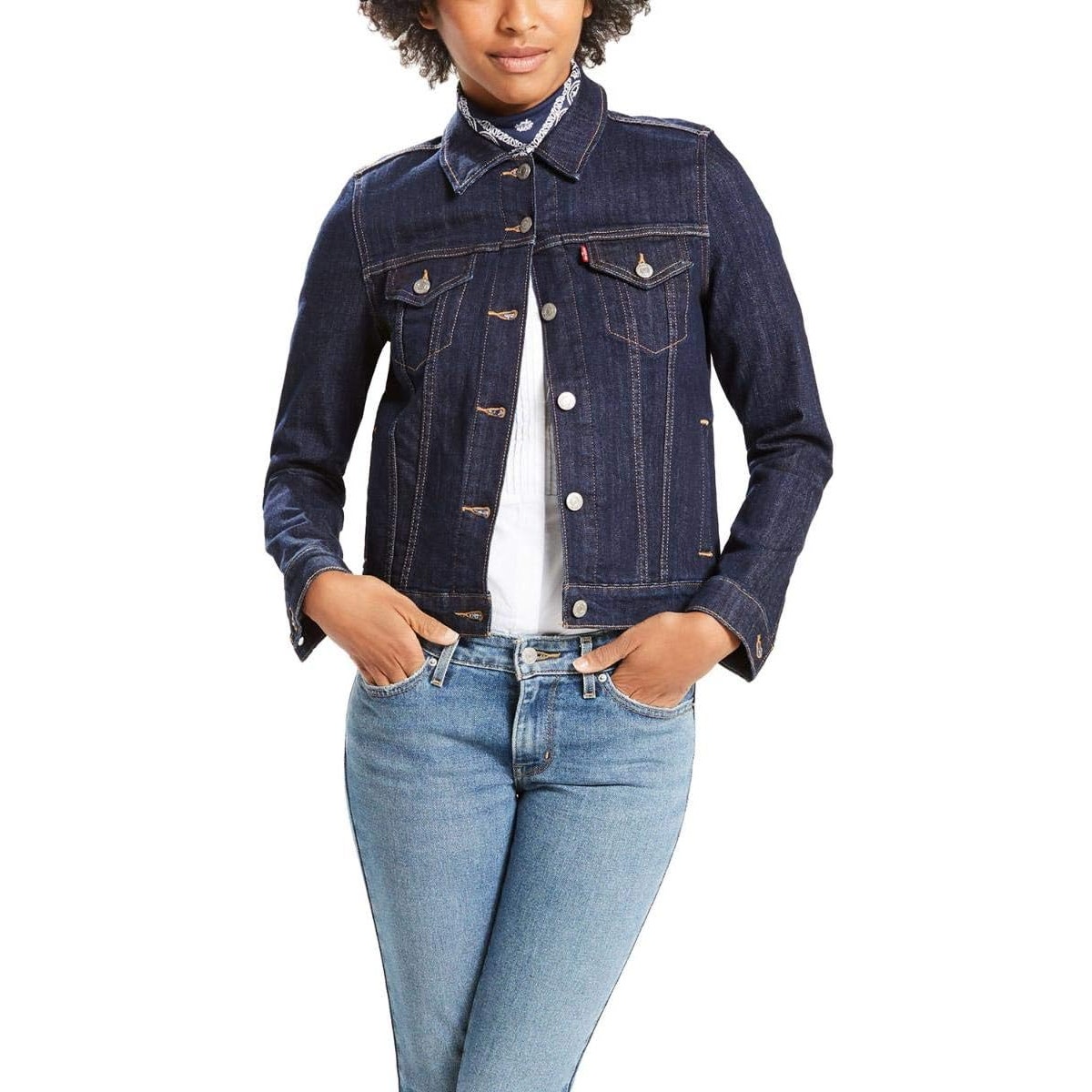 Levi's Red Tab Long Sleeve Trucker Denim Jacket Dark Blue Women's Size S